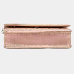 Pre Owned Chanel Pink Quilted Iridescent Lambskin Wallet on Chain
