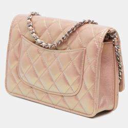 Pre Owned Chanel Pink Quilted Iridescent Lambskin Wallet on Chain