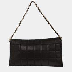 Pre Owned Chanel Black Lambskin Choco Bar Chain Handbag