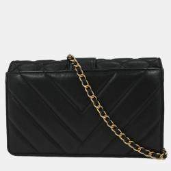 Pre Owned Chanel Black Lambskin Chevron WOC Wallet On Chain