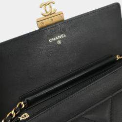 Pre Owned Chanel Black Lambskin Chevron WOC Wallet On Chain