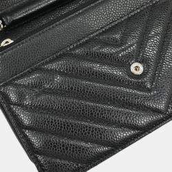 Pre Owned Chanel Black Calfskin Chevron Classic WOC Wallet On Chain
