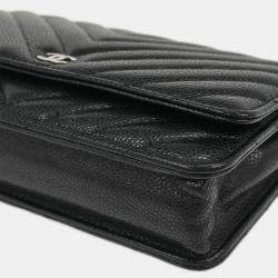 Pre Owned Chanel Black Calfskin Chevron Classic WOC Wallet On Chain