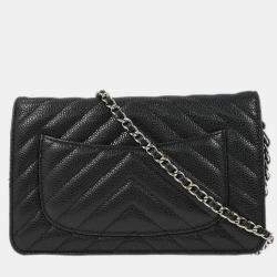 Pre Owned Chanel Black Calfskin Chevron Classic WOC Wallet On Chain