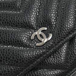Pre Owned Chanel Black Calfskin Chevron Classic WOC Wallet On Chain