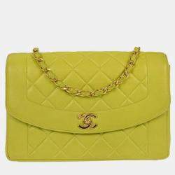 Pre Owned Chanel Light Green Lambskin Medium Diana Shoulder Bag