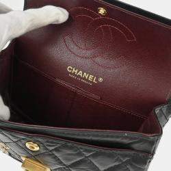 Pre Owned Chanel Black Calfskin Icon 2.55 Double Flap Shoulder Bag