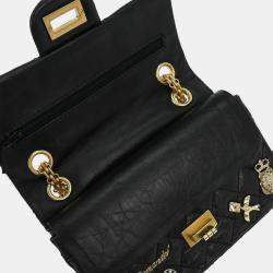 Pre Owned Chanel Black Calfskin Icon 2.55 Double Flap Shoulder Bag