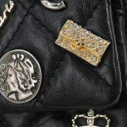 Pre Owned Chanel Black Calfskin Icon 2.55 Double Flap Shoulder Bag