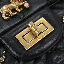 Pre Owned Chanel Black Calfskin Icon 2.55 Double Flap Shoulder Bag