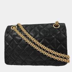Pre Owned Chanel Black Calfskin Icon 2.55 Double Flap Shoulder Bag