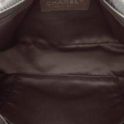 Pre Owned Chanel Silver Metallic Glazed Calfskin Perforated Rodeo Drive Flap