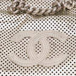 Pre Owned Chanel Silver Metallic Glazed Calfskin Perforated Rodeo Drive Flap