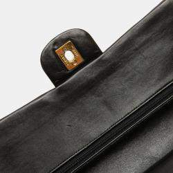 Pre Owned Chanel Black Medium Classic Lambskin Double Flap