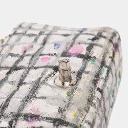 Pre Owned Chanel White Mini Rectangular Calfskin Hand Painted Graffiti Flap