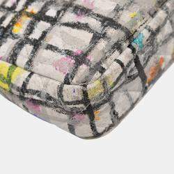 Pre Owned Chanel White Mini Rectangular Calfskin Hand Painted Graffiti Flap