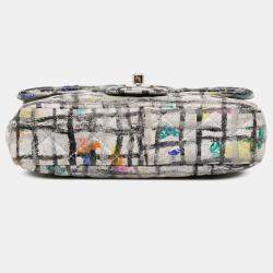 Pre Owned Chanel White Mini Rectangular Calfskin Hand Painted Graffiti Flap
