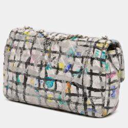 Pre Owned Chanel White Mini Rectangular Calfskin Hand Painted Graffiti Flap