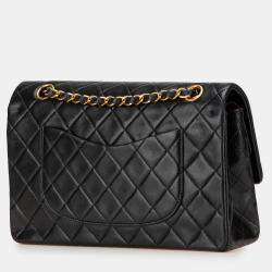 Pre Owned Chanel Black Medium Classic Lambskin Double Flap