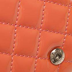 Pre Owned Chanel Red Quilted Patent Brilliant East West Wallet On Chain
