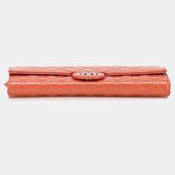 Pre Owned Chanel Red Quilted Patent Brilliant East West Wallet On Chain