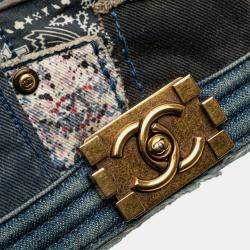 Pre Owned Chanel Blue Old Medium Denim Patchwork Boy Bag