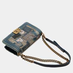 Pre Owned Chanel Blue Old Medium Denim Patchwork Boy Bag