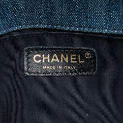 Pre Owned Chanel Blue Old Medium Denim Patchwork Boy Bag
