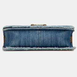 Pre Owned Chanel Blue Old Medium Denim Patchwork Boy Bag