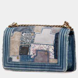 Pre Owned Chanel Blue Old Medium Denim Patchwork Boy Bag