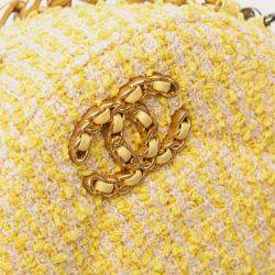 Pre Owned Chanel Yellow Tweed 19 Round Clutch with Chain