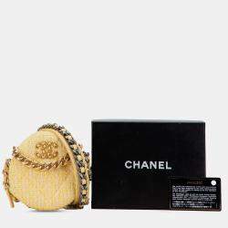 Pre Owned Chanel Yellow Tweed 19 Round Clutch with Chain