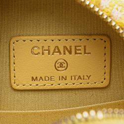 Pre Owned Chanel Yellow Tweed 19 Round Clutch with Chain