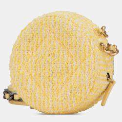 Pre Owned Chanel Yellow Tweed 19 Round Clutch with Chain