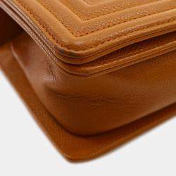 Pre Owned Chanel Brown Small Quilted Caviar Boy Flap