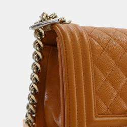 Pre Owned Chanel Brown Small Quilted Caviar Boy Flap