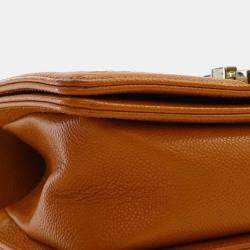 Pre Owned Chanel Brown Small Quilted Caviar Boy Flap