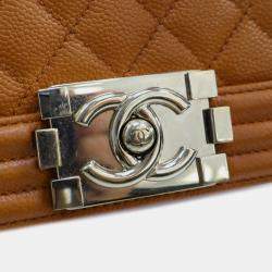 Pre Owned Chanel Brown Small Quilted Caviar Boy Flap