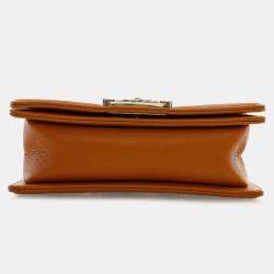 Pre Owned Chanel Brown Small Quilted Caviar Boy Flap