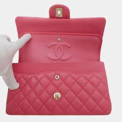 Pre Owned Chanel Classic Double Flap Calfskin Pink Shoulder Bags