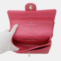 Pre Owned Chanel Classic Double Flap Calfskin Pink Shoulder Bags