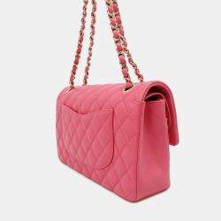 Pre Owned Chanel Classic Double Flap Calfskin Pink Shoulder Bags