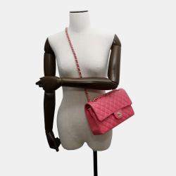 Pre Owned Chanel Classic Double Flap Calfskin Pink Shoulder Bags