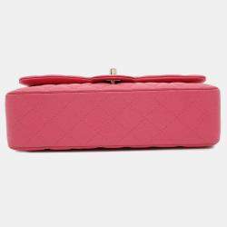 Pre Owned Chanel Classic Double Flap Calfskin Pink Shoulder Bags