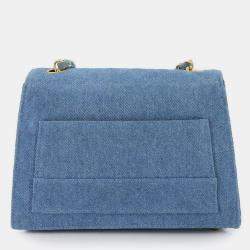 Pre Owned Chanel Straight Flap Blue Denim Shoulder Bag