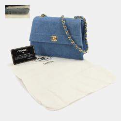 Pre Owned Chanel Straight Flap Blue Denim Shoulder Bag