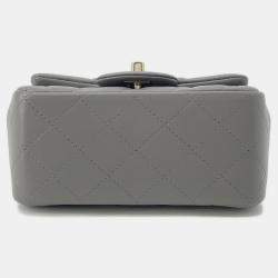 Pre Owned Chanel Flap Mini Gray Lambskin Matelasse Chain Shoulder Bag