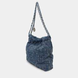 Pre Owned Chanel 22 Small Blue Denim Hobo Bag