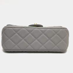 Pre Owned Chanel Lady Handle Small Grey Calfskin Quilted Clutch With Chain
