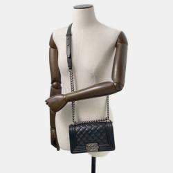 Pre Owned Chanel Boy Black Calfskin Shoulder Bag